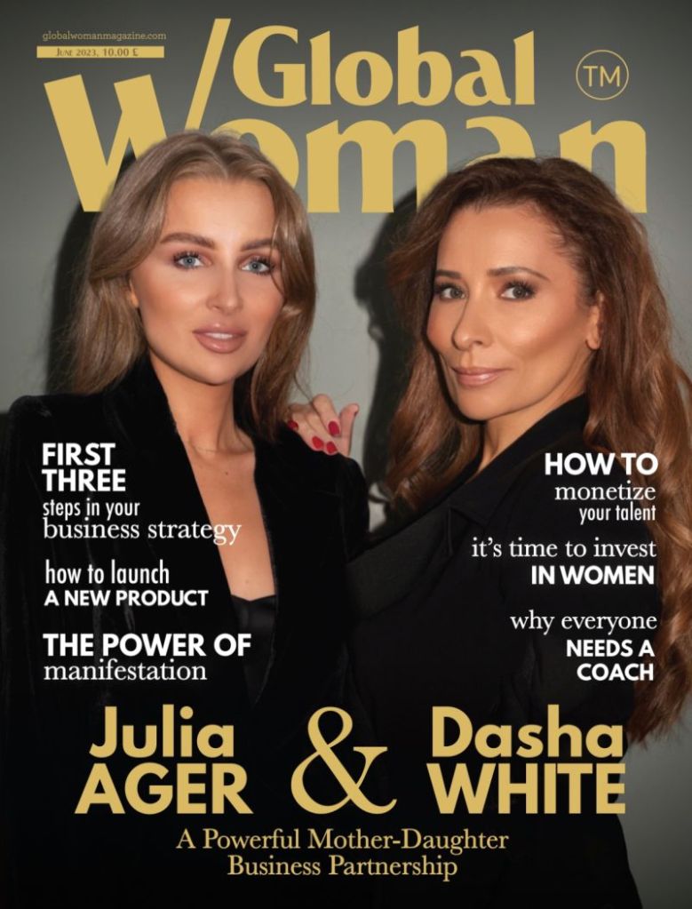 Julia Ager Dasha White Global Woman Front Cover Feature Jus Agency